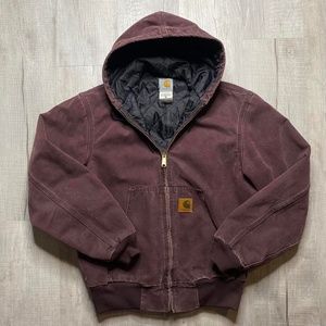 Vintage Carhartt Active Jacket Burgundy Full Zip Hooded Jacket J06 BRG